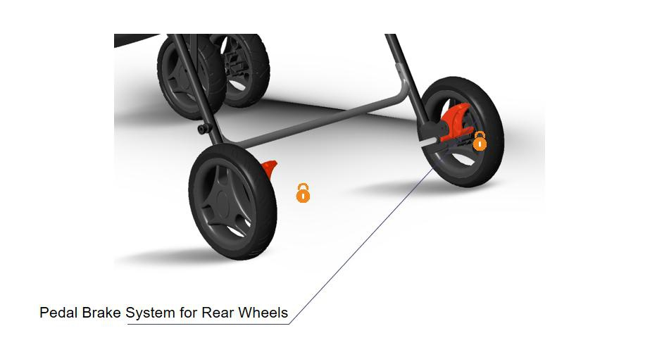 Baby Stroller With Pedal Brake System For Rear Wheels Baby Stroller With Pedal Brake System For Rear Wheels