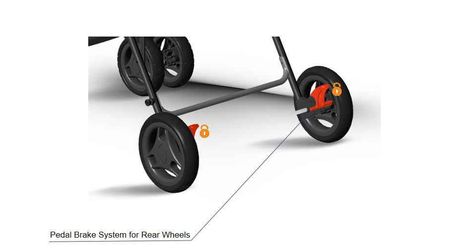 Baby Stroller With Pedal Brake System For Rear Wheels Baby Stroller With Pedal Brake System For Rear Wheels
