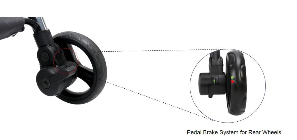Baby Stroller With Pedal Brake System For Rear Wheels Baby Stroller With Pedal Brake System For Rear Wheels